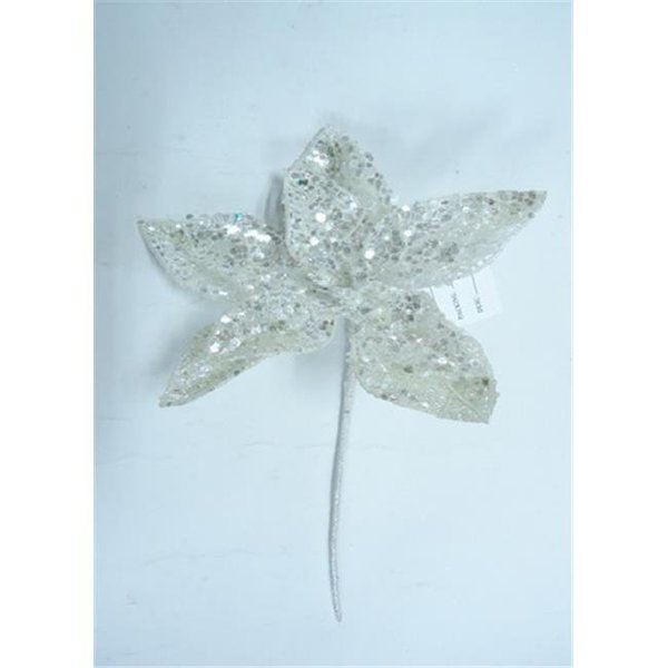 Queens Of Christmas Queens of Christmas WL-PCK14-FLW-WH 14 in. White Christmas Flower Pick with White Glitter WL-PCK14-FLW-WH